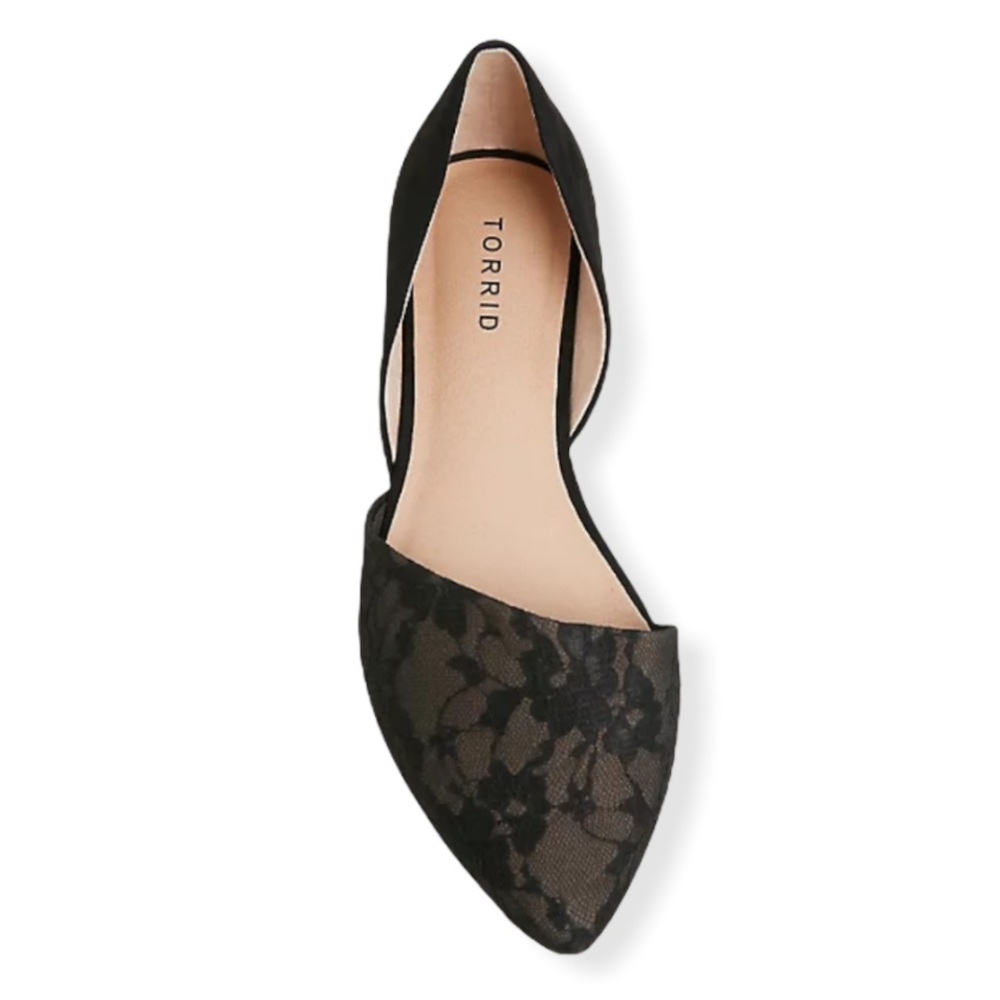 TORRID D’orsay Black Lace Pointed Toe Flats NWT Size 10.5W
